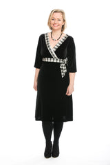 Mhairi velvet dress with Menzies tartan trim