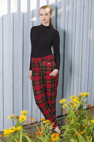 women modern tartan trousers