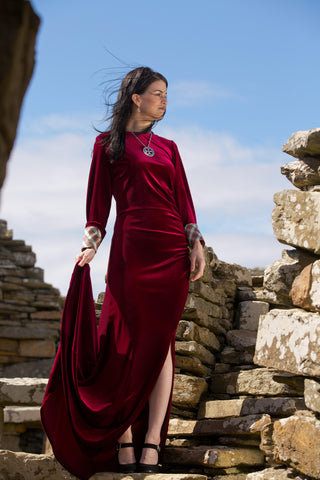 women formal tartan and velvet red dress 