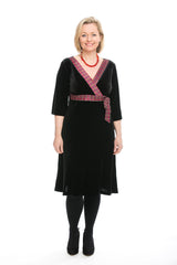 Mhairi velvet dress with Mini Red Stewart tartan trim